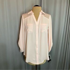 NWT Alyx Pink Blouse with Lace Shoulders